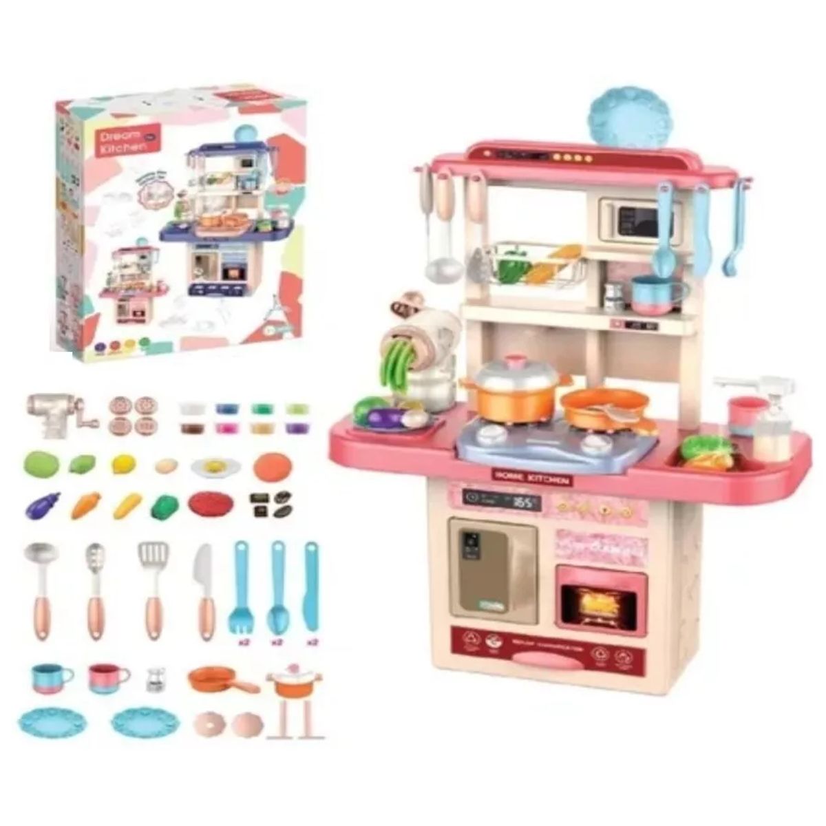 MARKET TOYS - Cocina infantil multifunción con maquina para plastilina