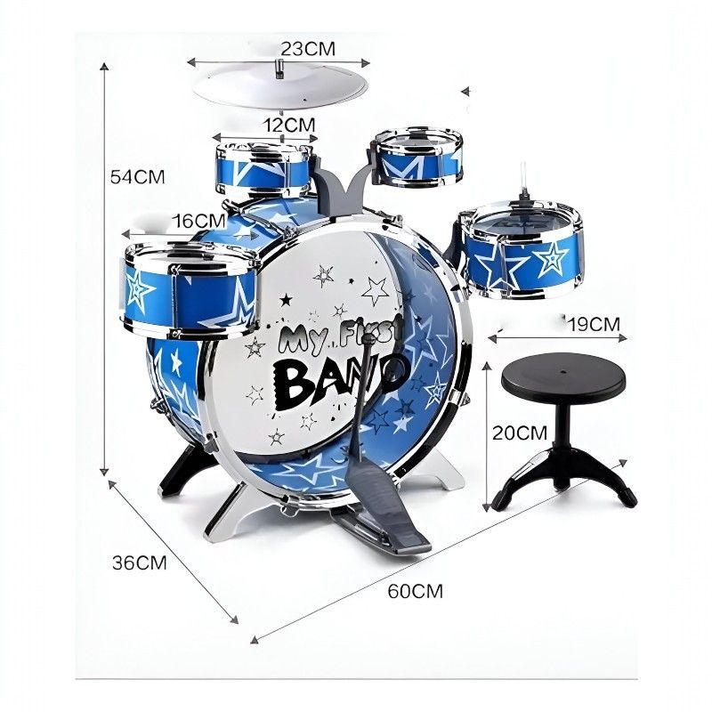 GENERICO - Set bateria musical 5 tambores infantil niños azul percusion