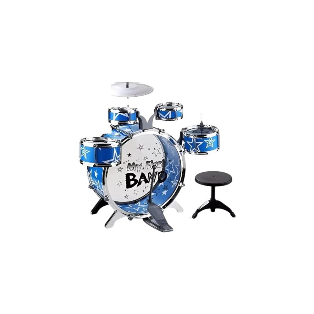 GENERICO - Set bateria musical 5 tambores infantil niños azul percusion