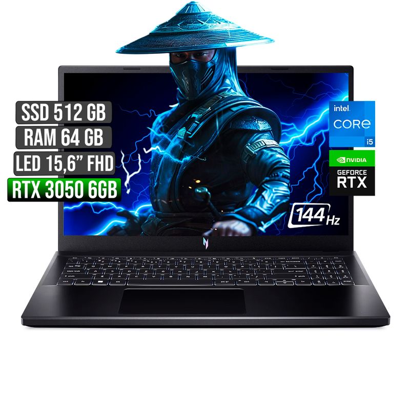 ACER - ACER NITRO INTEL CORE I5-13420H RTX 3050 6GB SSD 512GB RAM 64GB LED 15,6 FHD 144Hz