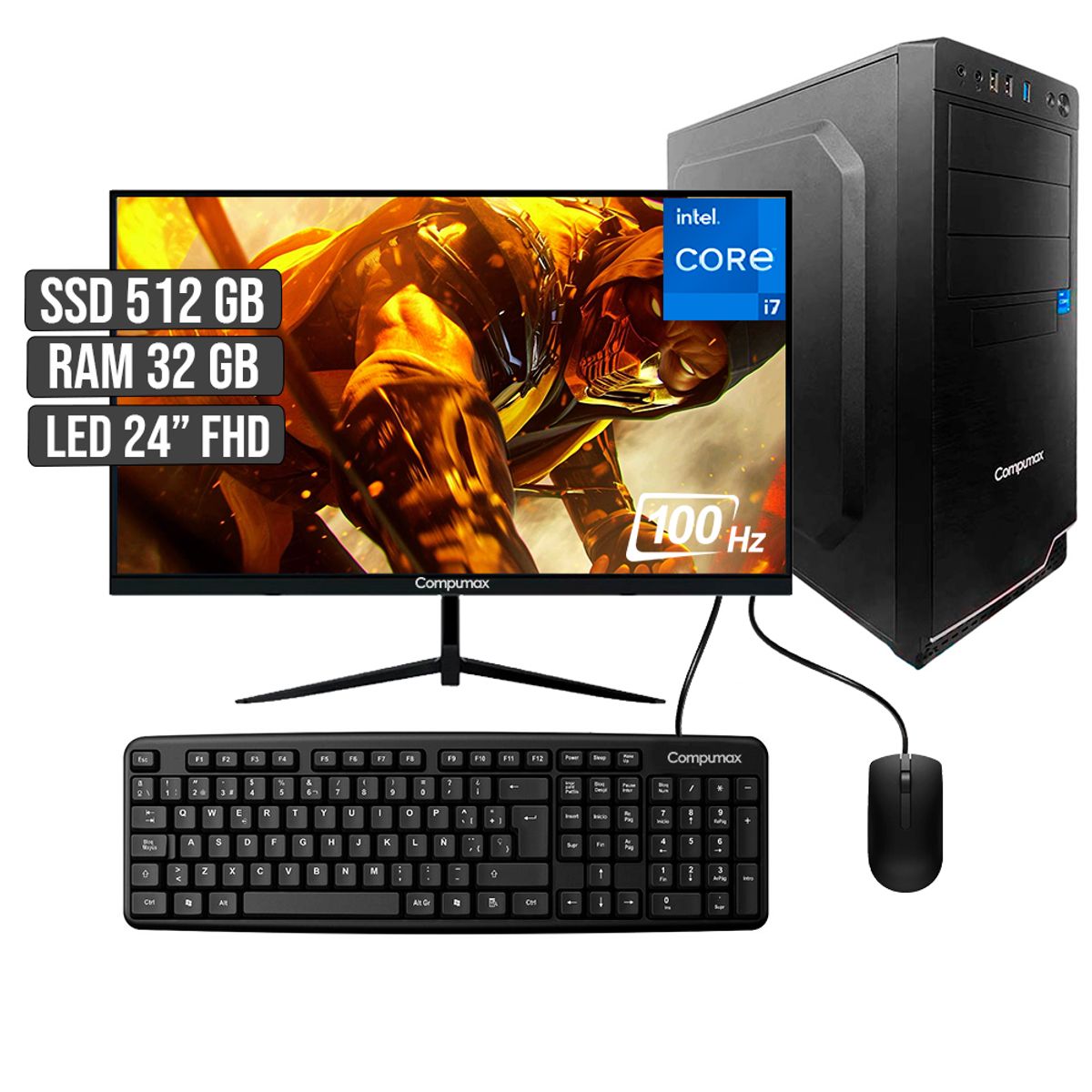 COMPUMAX - COMPUTADOR COMPUMAX INTEL CORE I7-12700 SSD 512GB RAM 32GB LED 24 FHD