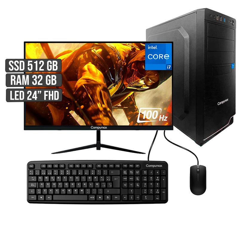 COMPUMAX - COMPUTADOR COMPUMAX INTEL CORE I7-12700 SSD 512GB RAM 32GB LED 24 FHD