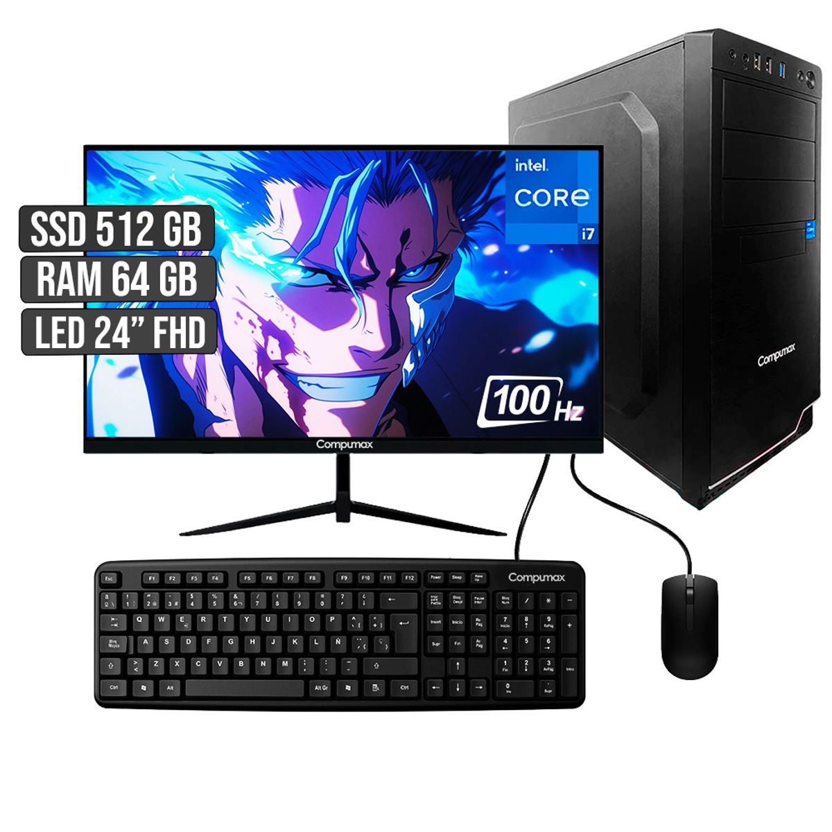 COMPUMAX - COMPUTADOR COMPUMAX INTEL CORE I7-12700 SSD 512GB RAM 24GB LED 24 FHD