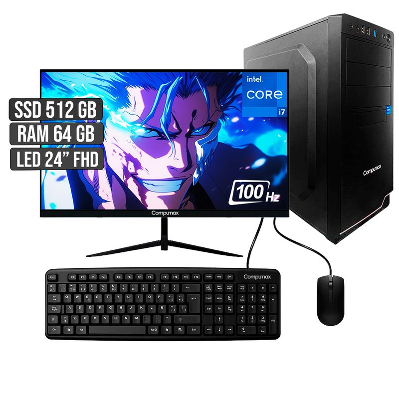 COMPUMAX - COMPUTADOR COMPUMAX INTEL CORE I7-12700 SSD 512GB RAM 64GB LED 24 FHD