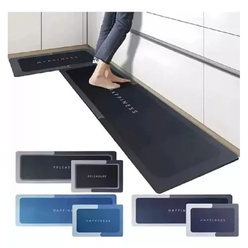 GENERICO - Tapete Alfombra Cocina Absorbente Y Antideslizante Juego X2 Gris Negro