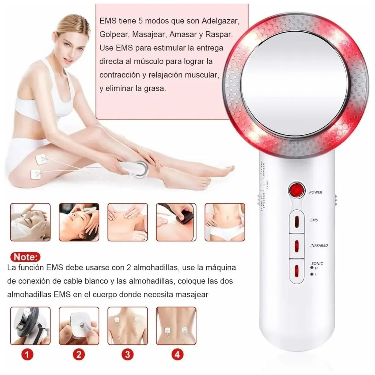 AMERICAN GENERICS - Masajeador Corporal 3 en1 Ultrasonido Cavitación Ems Adelgazante