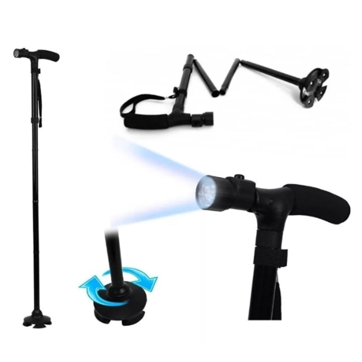 GENERICO - Bastón Ortopédico Plegable Con Linterna