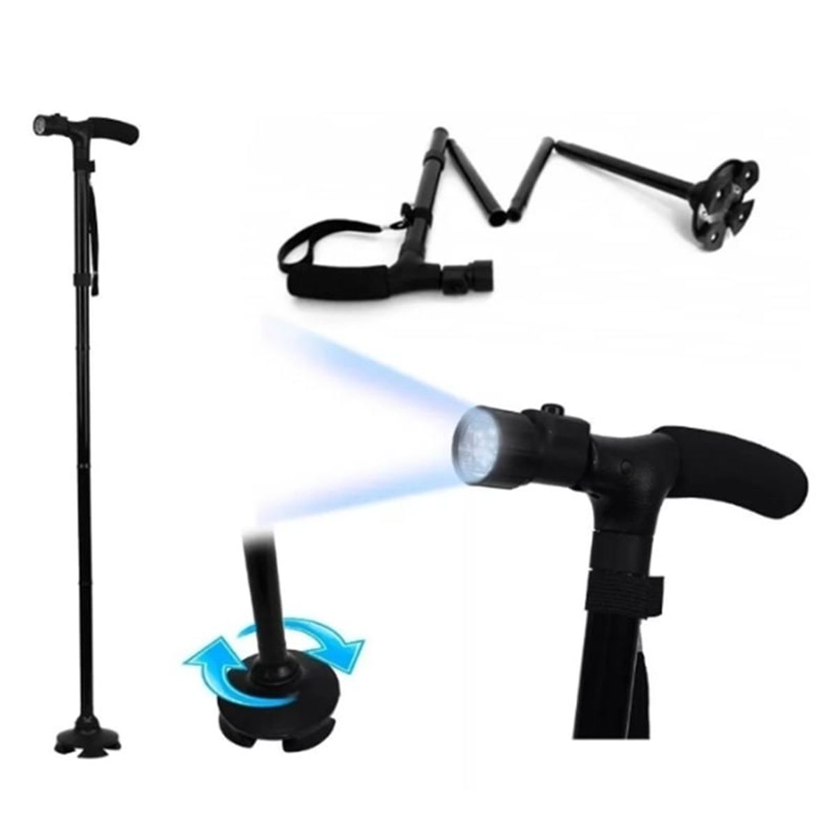 GENERICO - Bastón Ortopédico Plegable Con Linterna