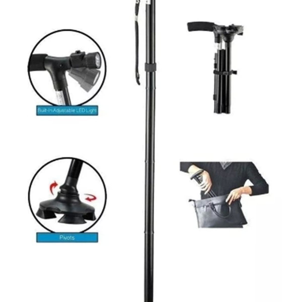GENERICO - Bastón Ortopédico Plegable Con Linterna