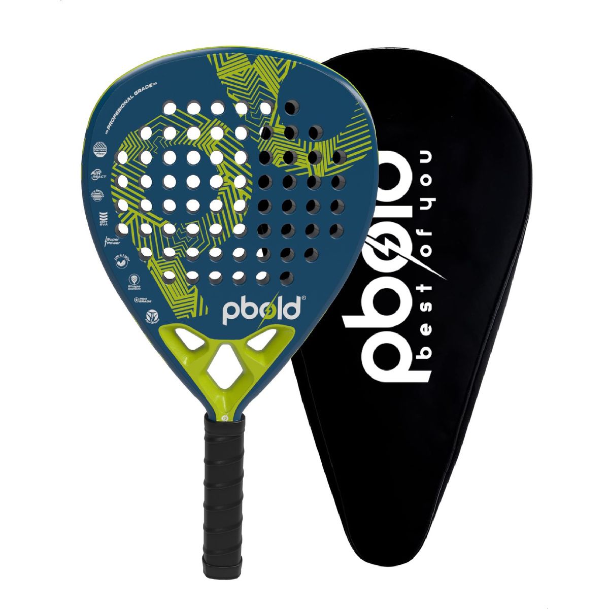 PBOLD - Raqueta Pala Padel Pbold De Fibra Carbono Eva 38mm Estuche