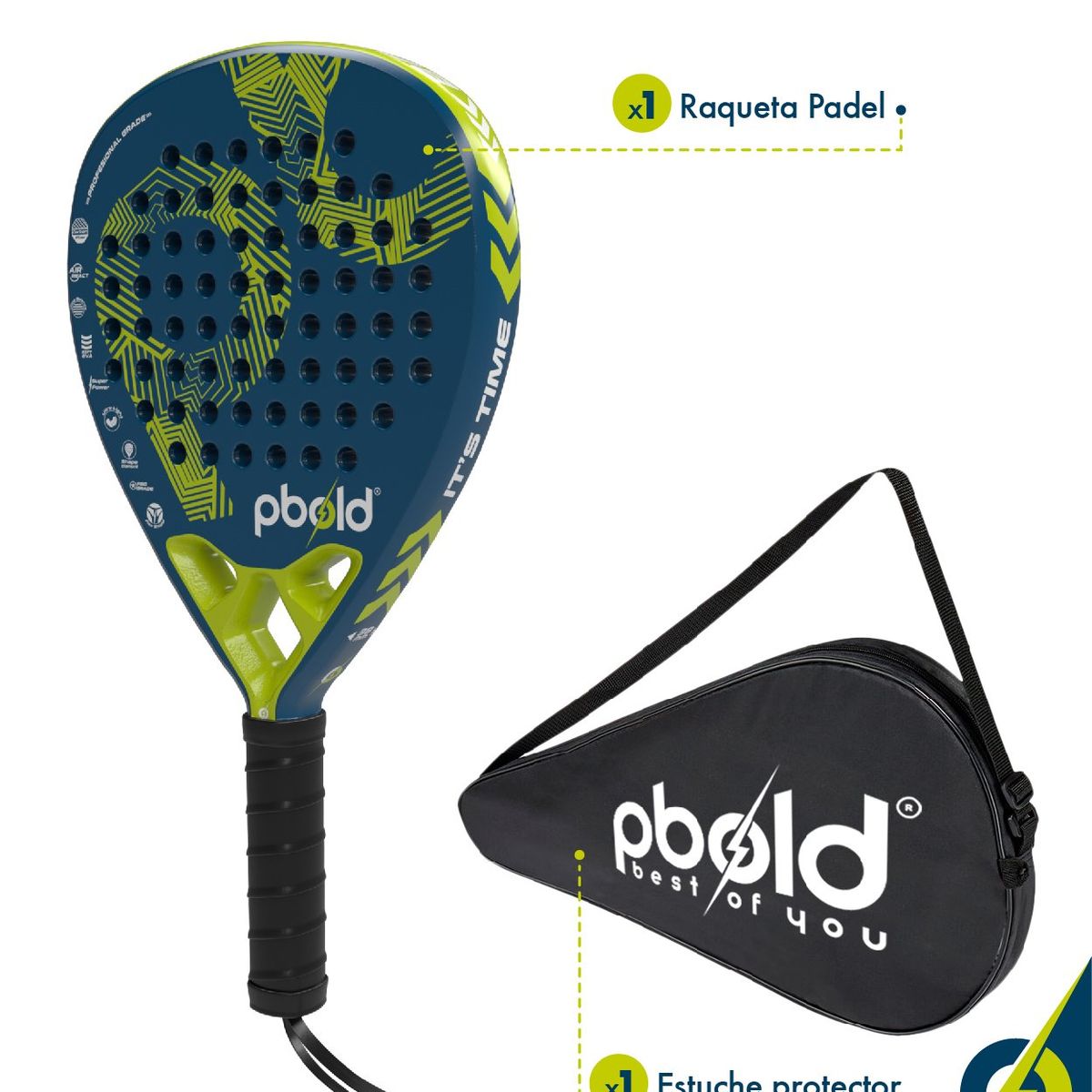 PBOLD - Raqueta Pala Padel Pbold De Fibra Carbono Eva 38mm Estuche