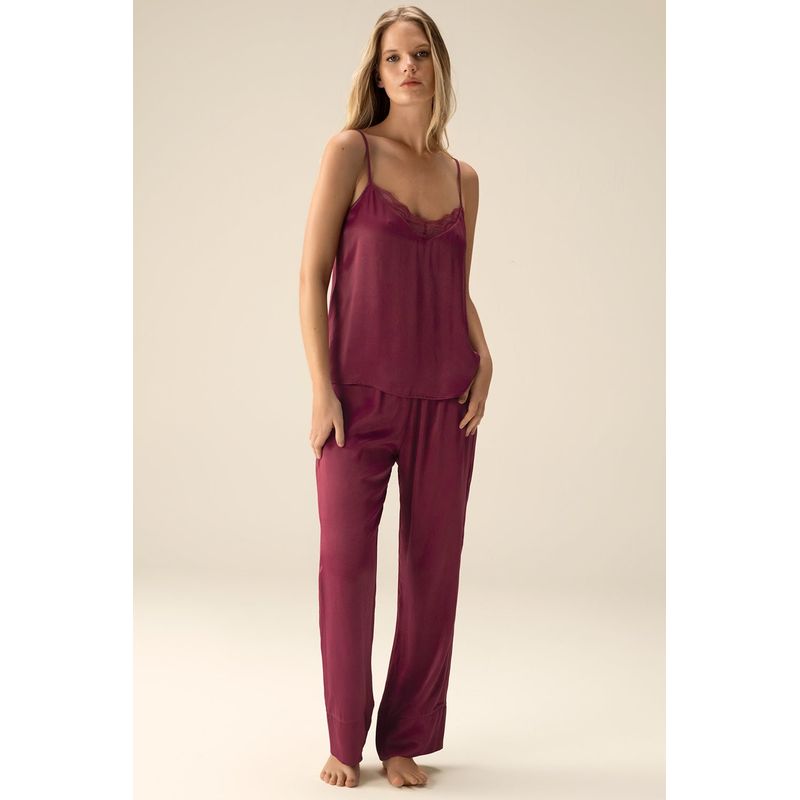 TOUCHE LINGERIE - PIJAMA PANTALÓN EN VISCOSA SATINADA Y ENCAJE 0570052