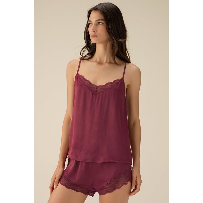 TOUCHE LINGERIE - PIJAMA SHORT EN VISCOSA SATINADA Y ENCAJE 0571052