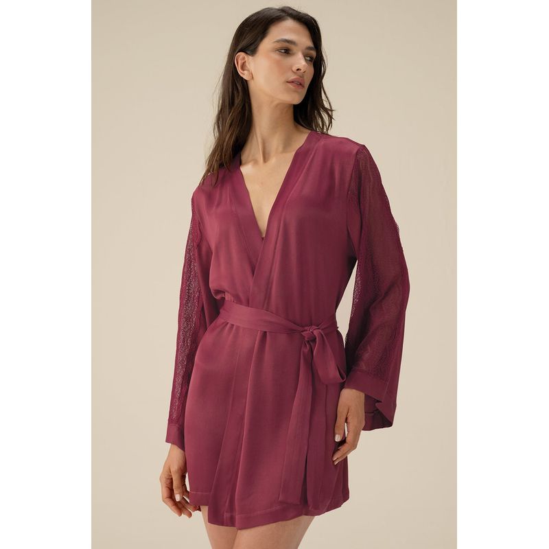 TOUCHE LINGERIE - KIMONO EN VISCOSA SATINADA Y ENCAJE 0572052