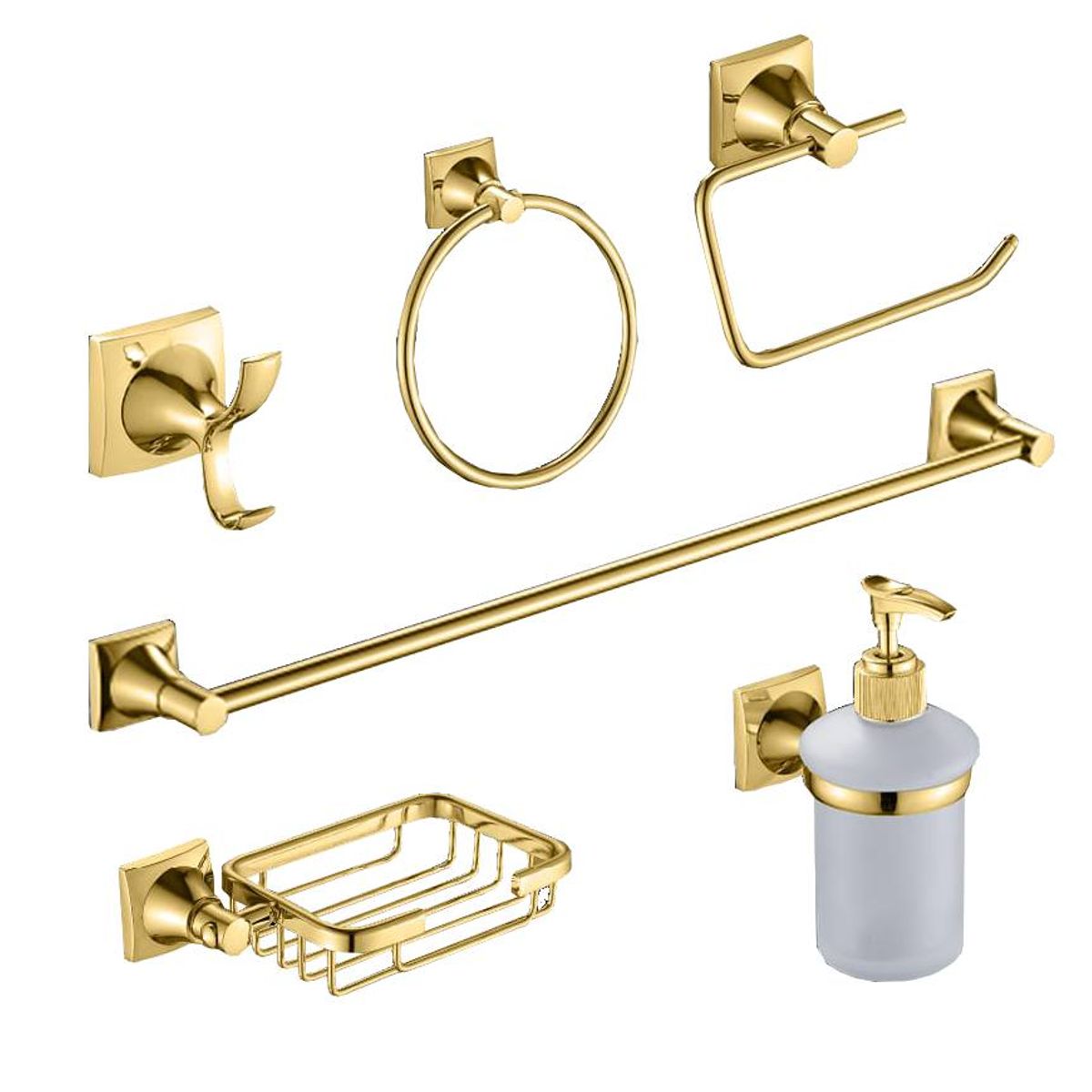 GENERICO - Accesorios Baño Metálico X6 Piezas Referencia Spazio Dorado