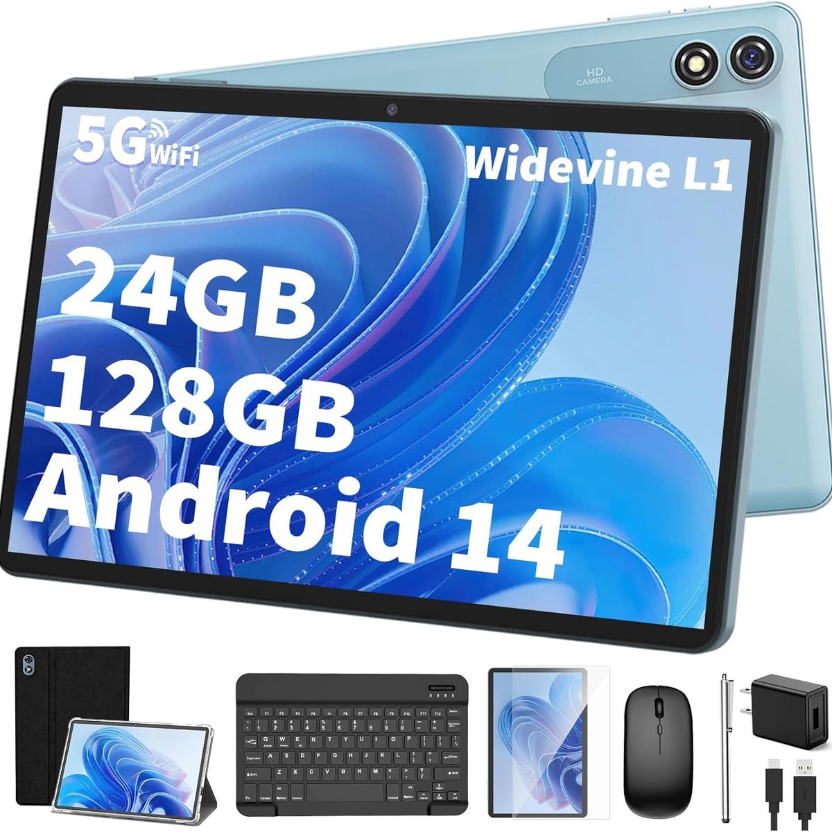 GENERICO - Tablet Android con teclado, Android 14 de 10 pulgadas, 24 GB Octa-Core Funda Negra