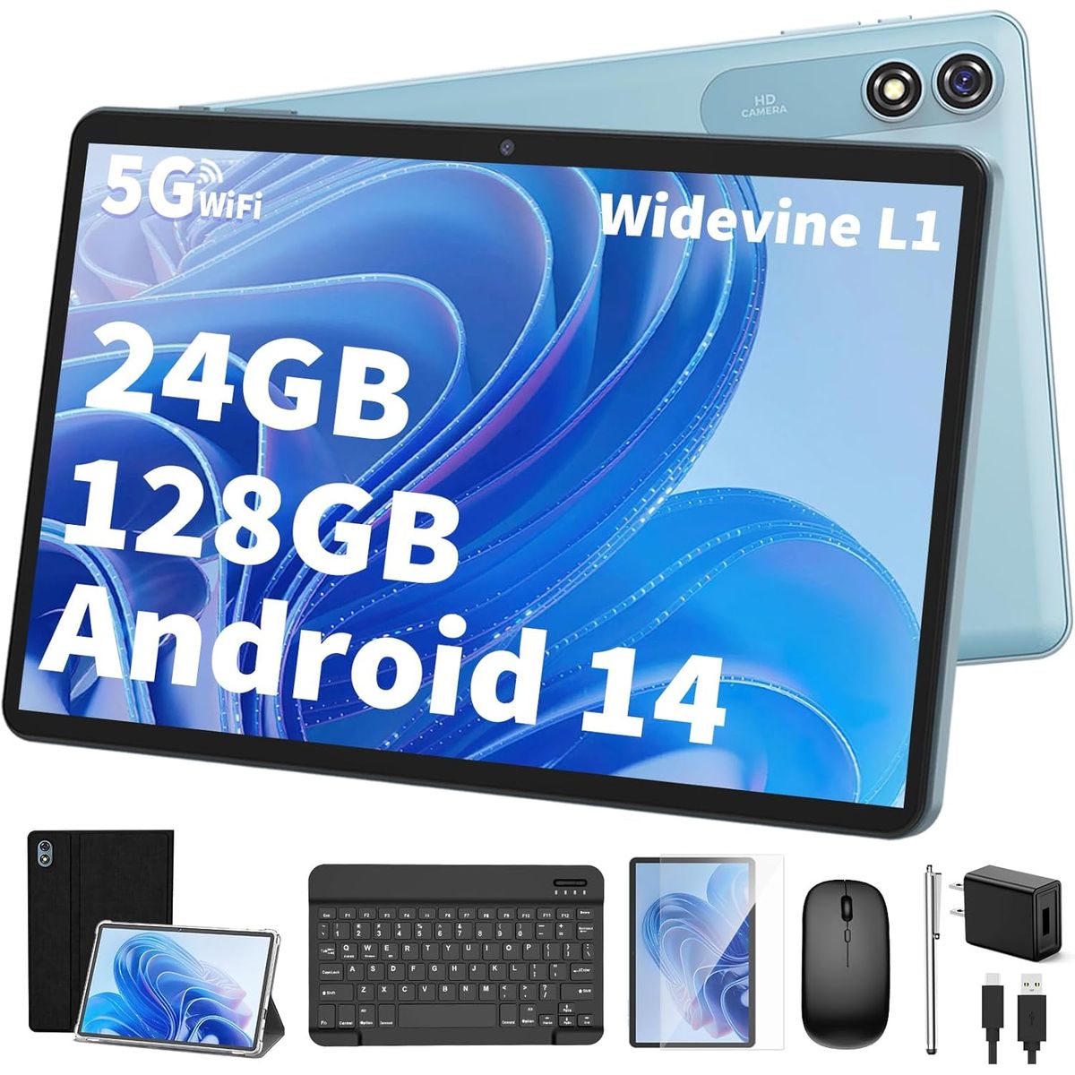 GENERICO - Tablet Android con teclado, Android 14 de 10 pulgadas, 24 GB Octa-Core Funda Negra