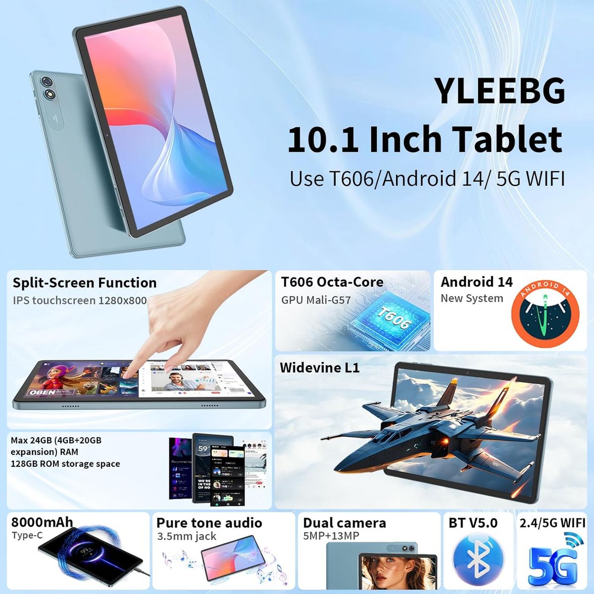 GENERICO - Tablet Android con teclado, Android 14 de 10 pulgadas, 24 GB Octa-Core Funda Negra