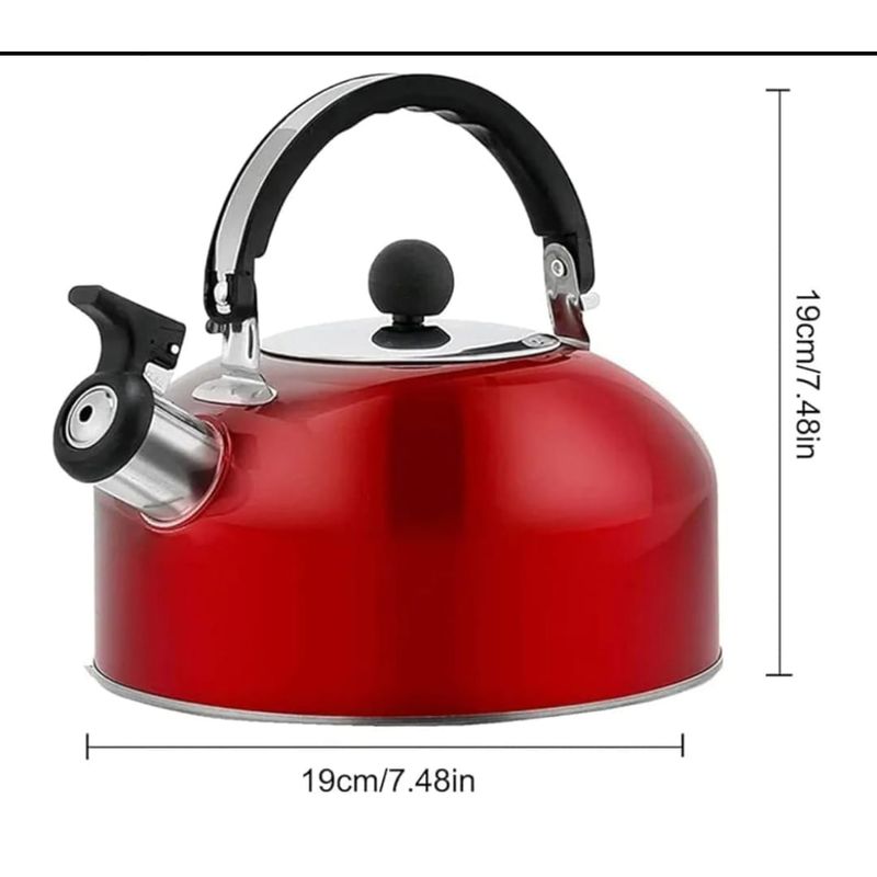 GENERICO - Tetera 2.5 Litros Acero Inoxidable Con Silbato roja 18/10