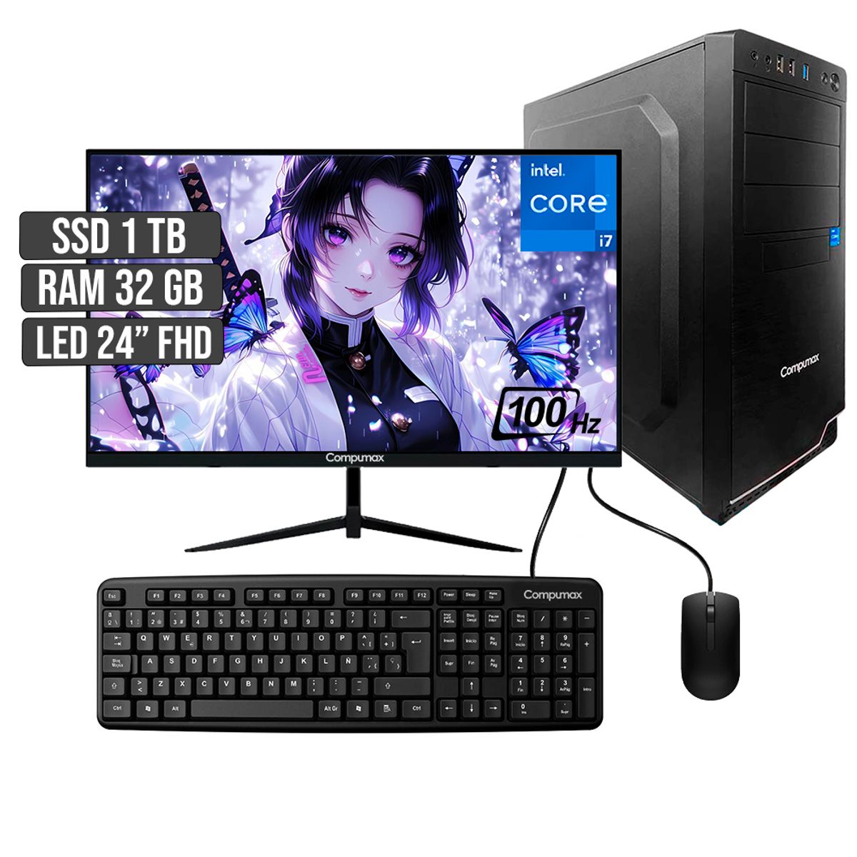 COMPUMAX - COMPUTADOR COMPUMAX INTEL CORE I7-12700 SSD 1TB RAM 32GB LED 24 FHD