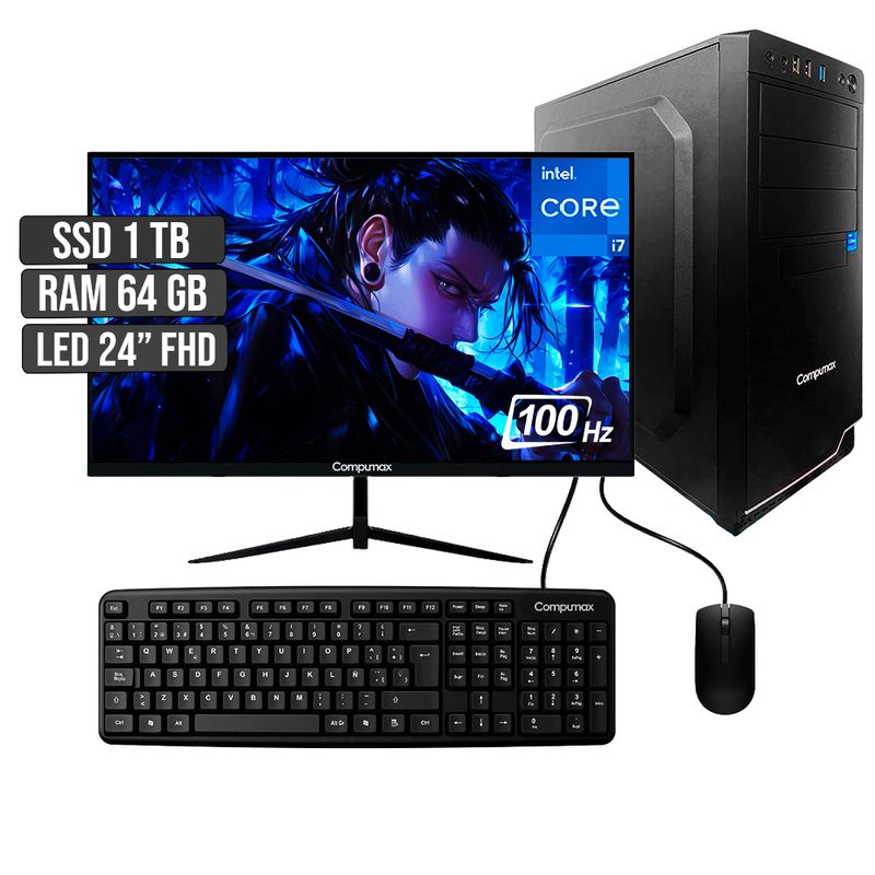 COMPUMAX - COMPUTADOR COMPUMAX INTEL CORE I7-12700 SSD 1TB RAM 64GB LED 24 FHD