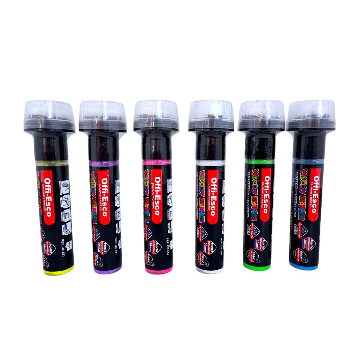OFFI ESCO - Marcador Gráfico Para Vidrio Offiesco X6 Colores Punta 30mm