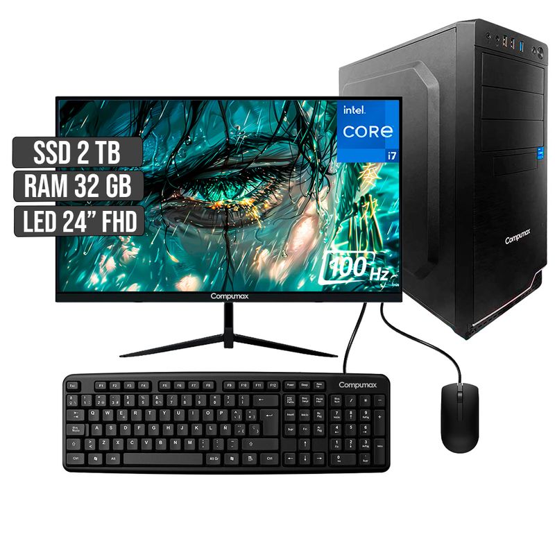 COMPUMAX - COMPUTADOR COMPUMAX INTEL CORE I7-12700 SSD 2TB RAM 32GB LED 24 FHD
