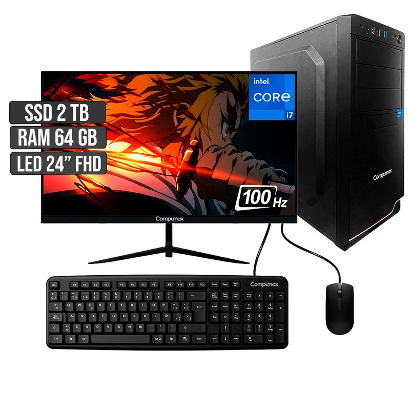 COMPUMAX - COMPUTADOR COMPUMAX INTEL CORE I7-12700 SSD 2TB RAM 64GB LED 24 FHD