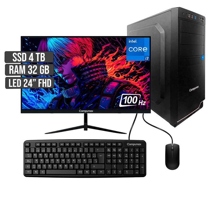COMPUMAX - COMPUTADOR COMPUMAX INTEL CORE I7-12700 SSD 4TB RAM 32GB LED 24 FHD