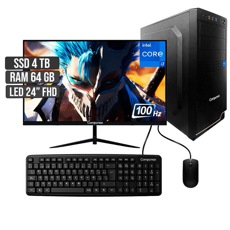 COMPUMAX - COMPUTADOR COMPUMAX INTEL CORE I7-12700 SSD 4TB RAM 64GB LED 24 FHD