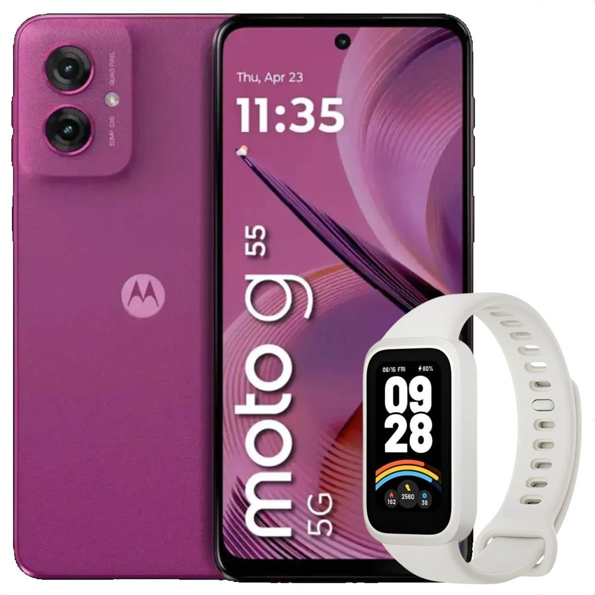 MOTOROLA - Celular Motorola Moto G55 5G 256GB /8GB Pink + Band 9 Active Wht