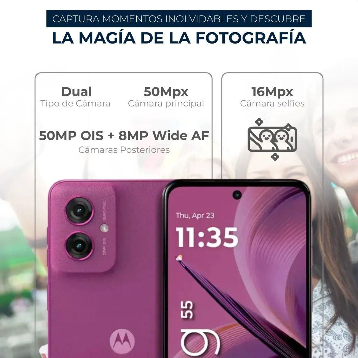 MOTOROLA - Celular Motorola Moto G55 5G 256GB /8GB Pink + Band 9 Active Wht