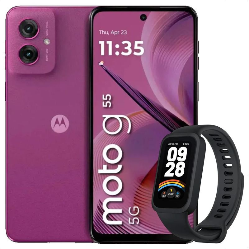 MOTOROLA - Celular Motorola Moto G55 5G 256GB /8GB Pink + Band 9 Active Blk