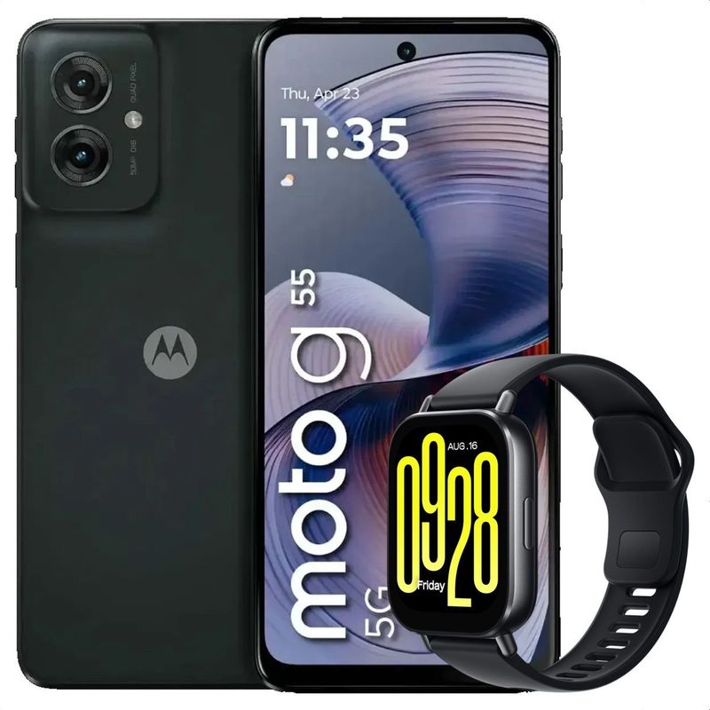 MOTOROLA - Celular Motorola Moto G55 5G 256GB /8GB Blk + Watch 5 Active Blk