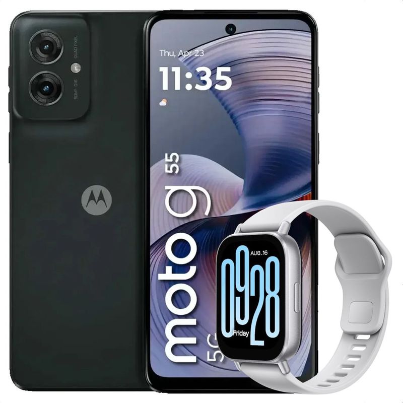 MOTOROLA - Celular Motorola Moto G55 5G 256GB /8GB Blk + Watch 5 Active Slv