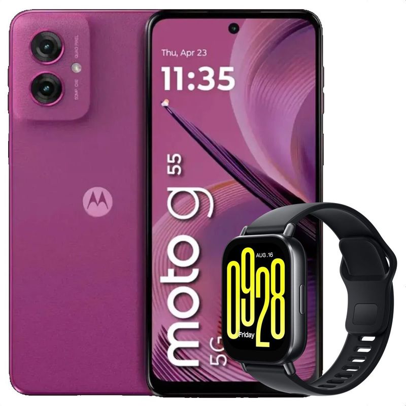 MOTOROLA - Celular Motorola Moto G55 5G 256GB /8GB Pink + Watch 5 Active Blk