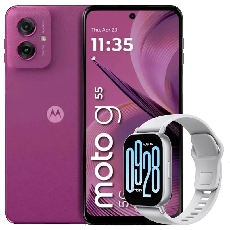 MOTOROLA - Celular Motorola Moto G55 5G 256GB /8GB Pink + Watch 5 Active Slv