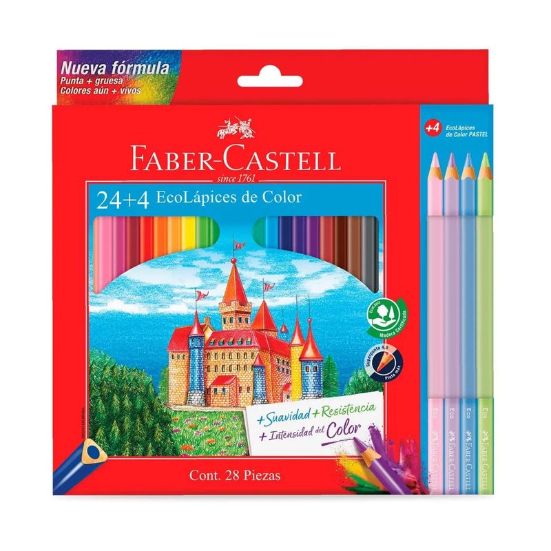 FABER-CASTELL - Colores Triangular Largo X 24 + 4 Eco Lapiz  FaberCastell