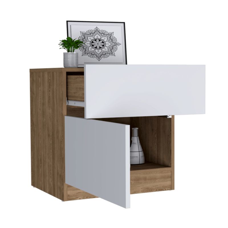 RTA DESIGN - Mesa de Noche Nebrask Miel y Blanco Duqueza con Un Cajón Organizador
