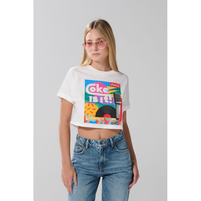 KOAJ - KOAJ Camiseta femenina crop oversize con detalle en puño, con  MUJER