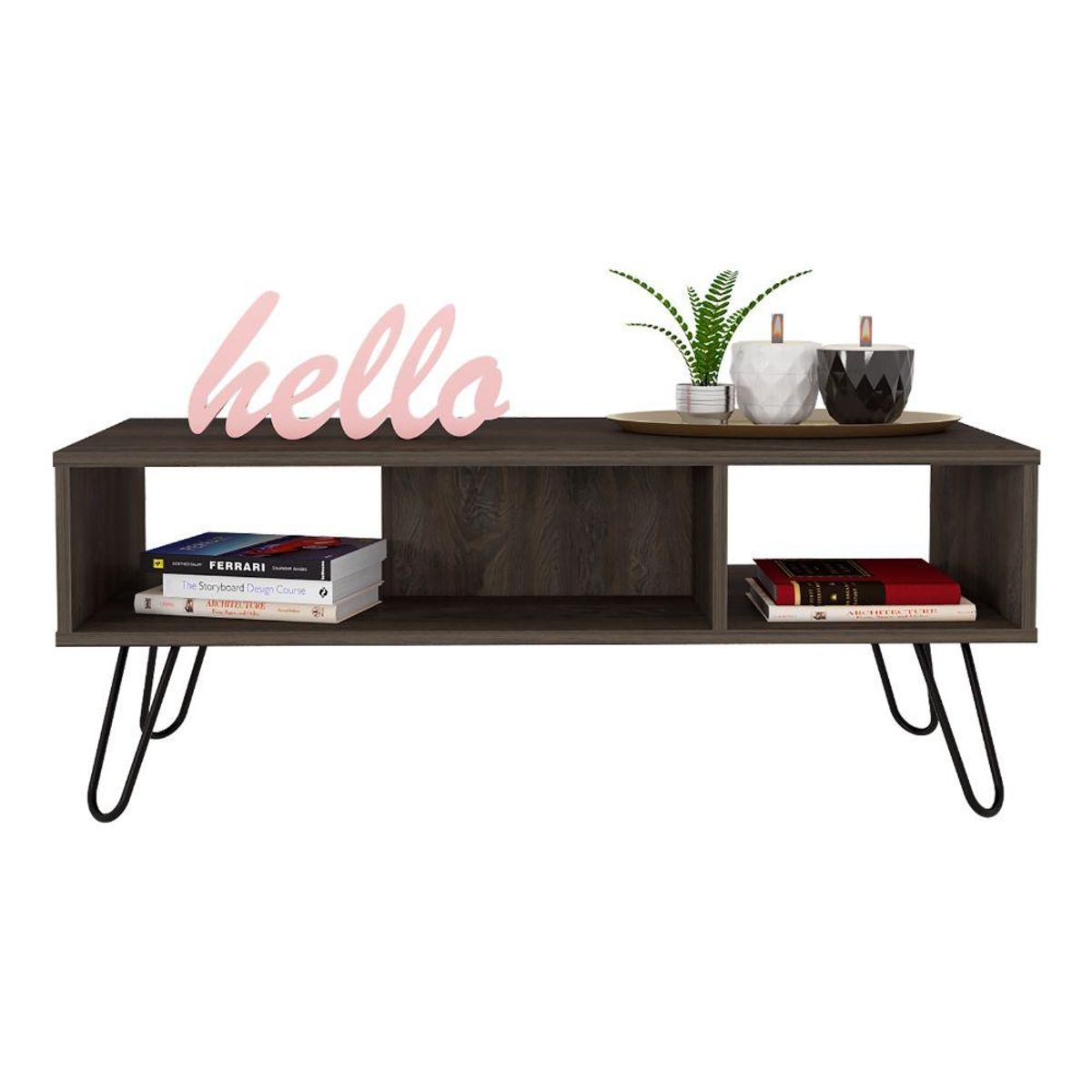 RTA DESIGN - Mesa de Centro Lara Grafito con Amplio Espacio y Patas de Acero    ZF