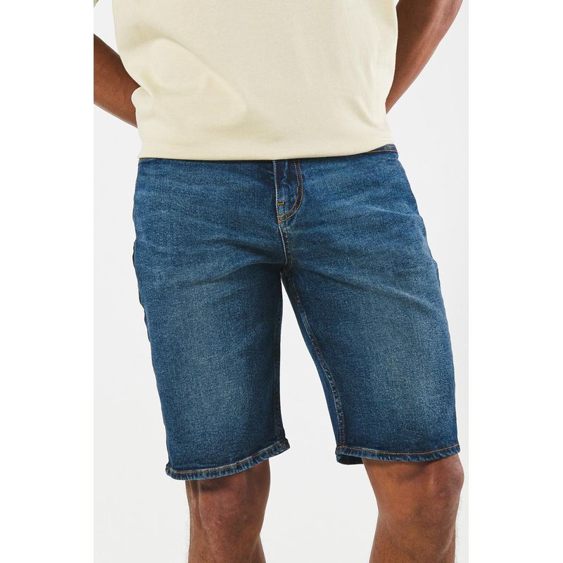 KOAJ - KOAJ Bermuda slim tiro bajo azul oscura en jean con bolsillos HOMBRE