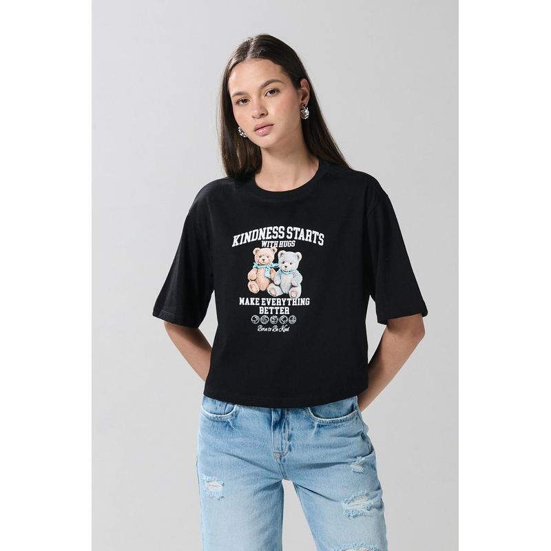 KOAJ - KOAJ Camiseta para mujer, crop top oversize, unicolor, estampa MUJER