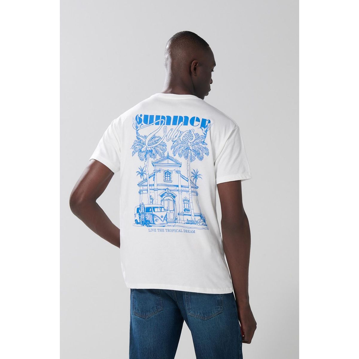 KOAJ - KOAJ Camiseta crema clara con manga corta y diseños de play Hombre