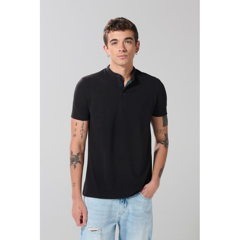 KOAJ - KOAJ Camiseta azul intensa polo con manga corta y cuello nerú HOMBRE