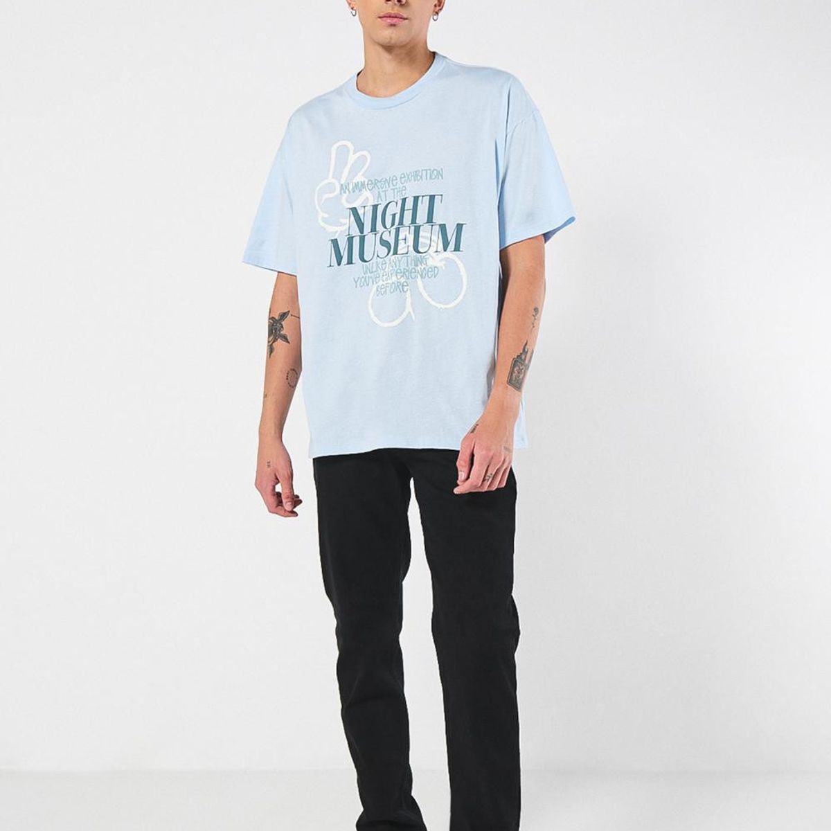 KOAJ - KOAJ Camiseta azul oversize manga corta con diseño artístico HOMBRE