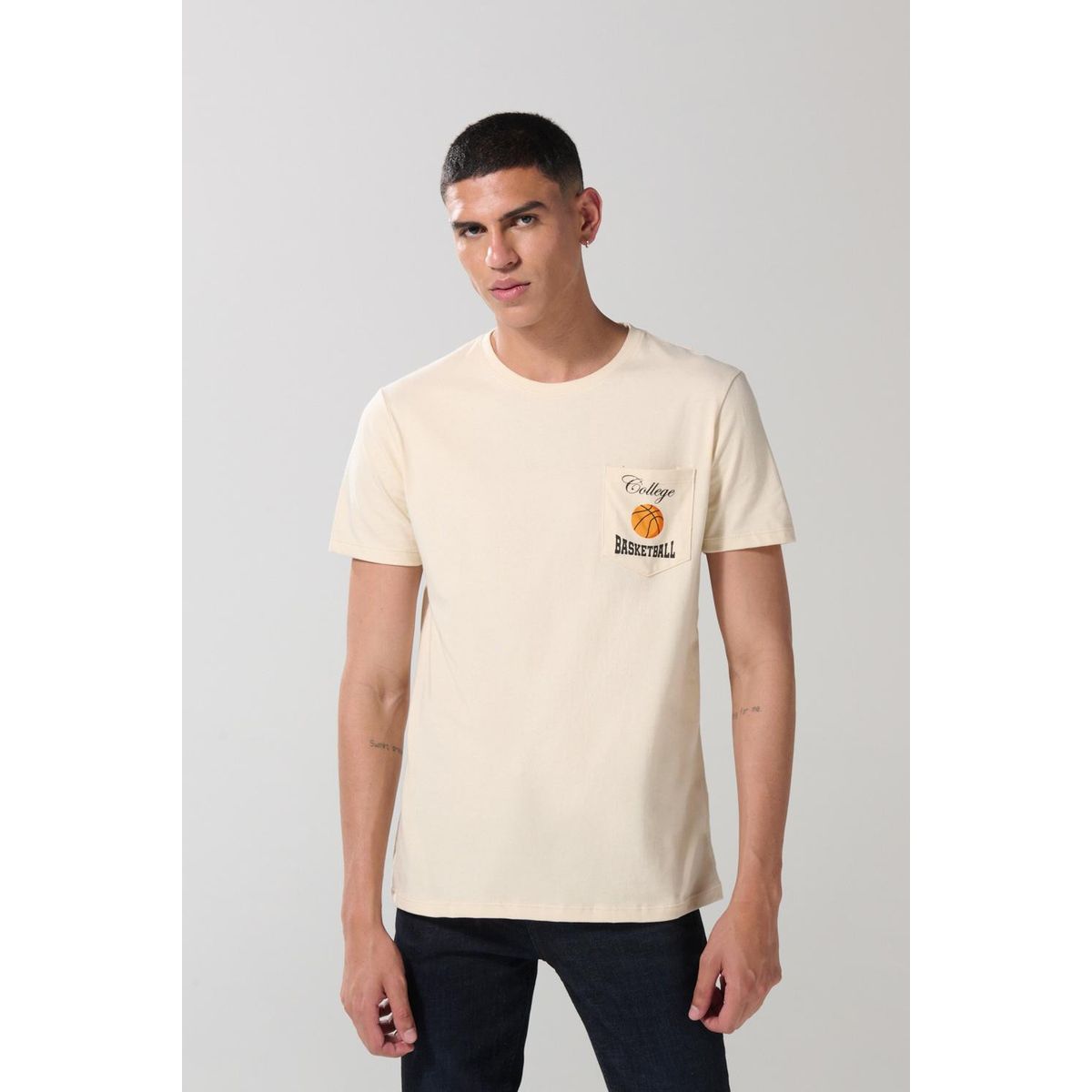 KOAJ - KOAJ Camiseta college kaki con manga corta y bo Hombre