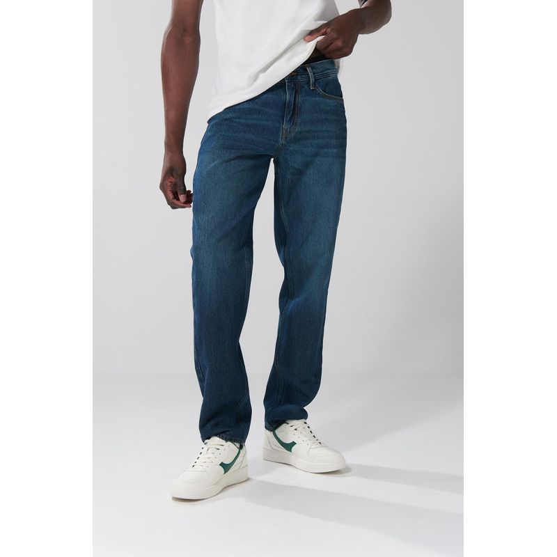 KOAJ - KOAJ Jean bota recta 90´S azul oscuro con bolsillos y tiro baj HOMBRE