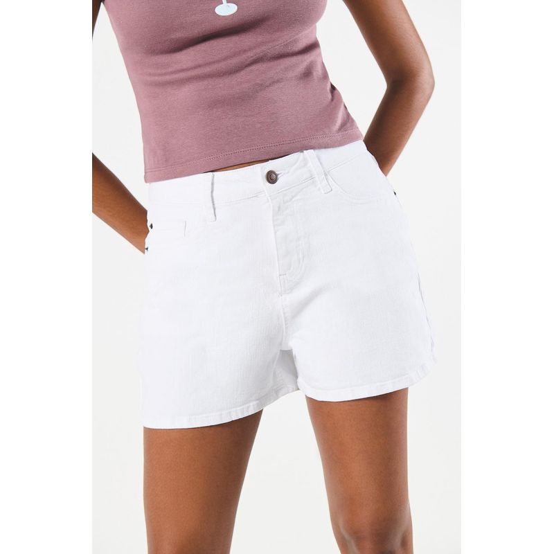 KOAJ - KOAJ Short en jean blanco con tiro alto y bolsillos MUJER