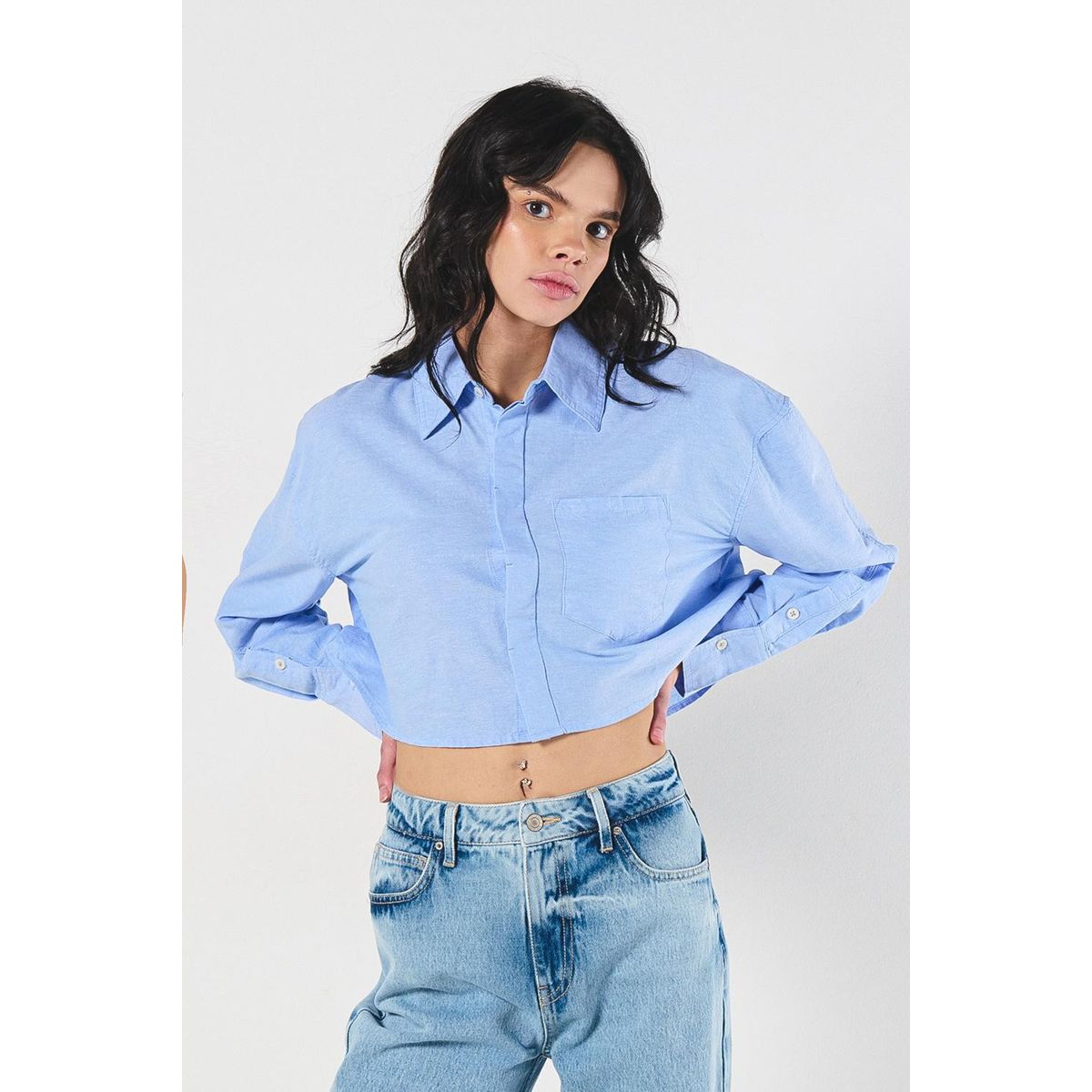 KOAJ - KOAJ Blusa oversize unicolor crop top con manga larga Mujer